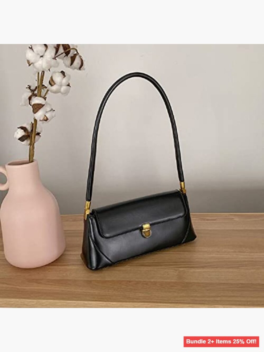 Small Leather Hobo Shoulder Bag with Buckle Closure Mini Tote Purse - Picture 3 of 7